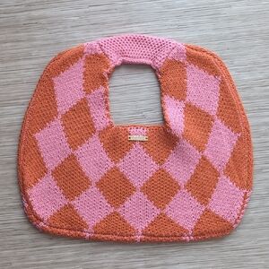 Stylish Pink and Orange Argyle Knit Purse Hobo Bag By Kopari